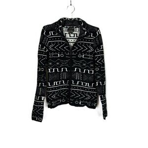 Icelandic Designs Cardigan Sweater Wool Blend M Black White
